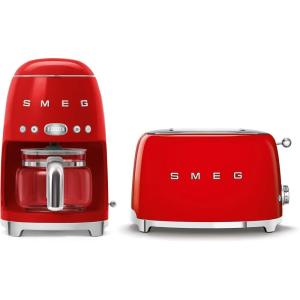 Smeg Retro Drip Coffee Machine and 2-Slice Toaster Bundle (Black)(Red)