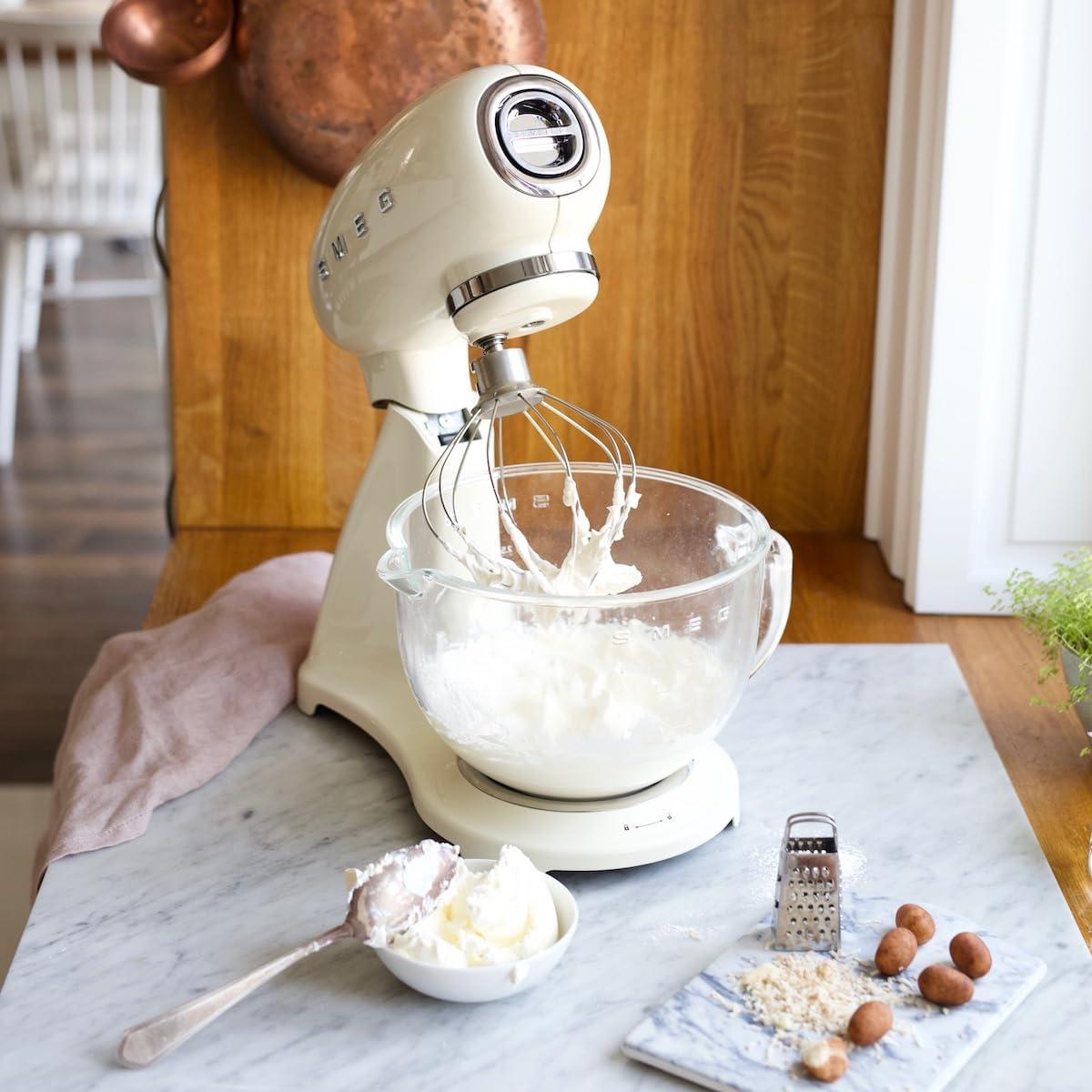 image:imageSMEG SMF03 Stand Mixer 5 Qt TiltHead Mixer with Stainless Steel Bowl 10 Speeds Retro 50s Vintage Style WhiteCream