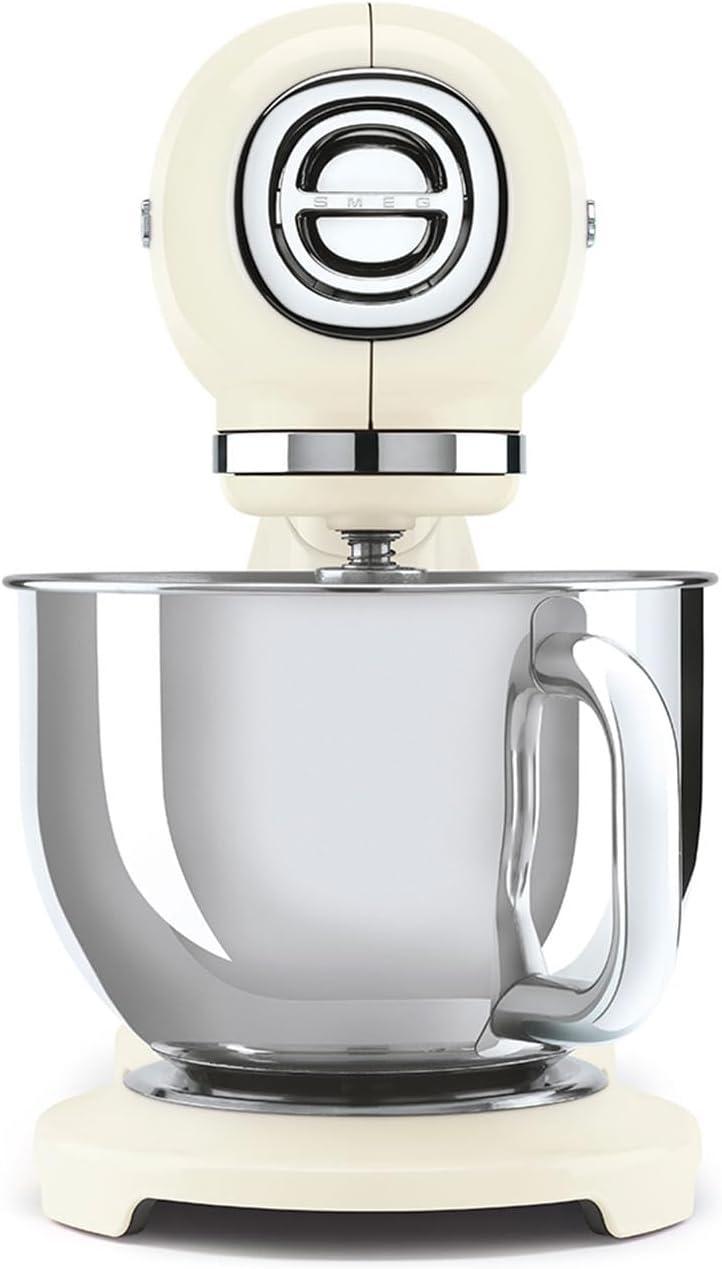 image:imageSMEG SMF03 Stand Mixer 5 Qt TiltHead Mixer with Stainless Steel Bowl 10 Speeds Retro 50s Vintage Style WhiteCream