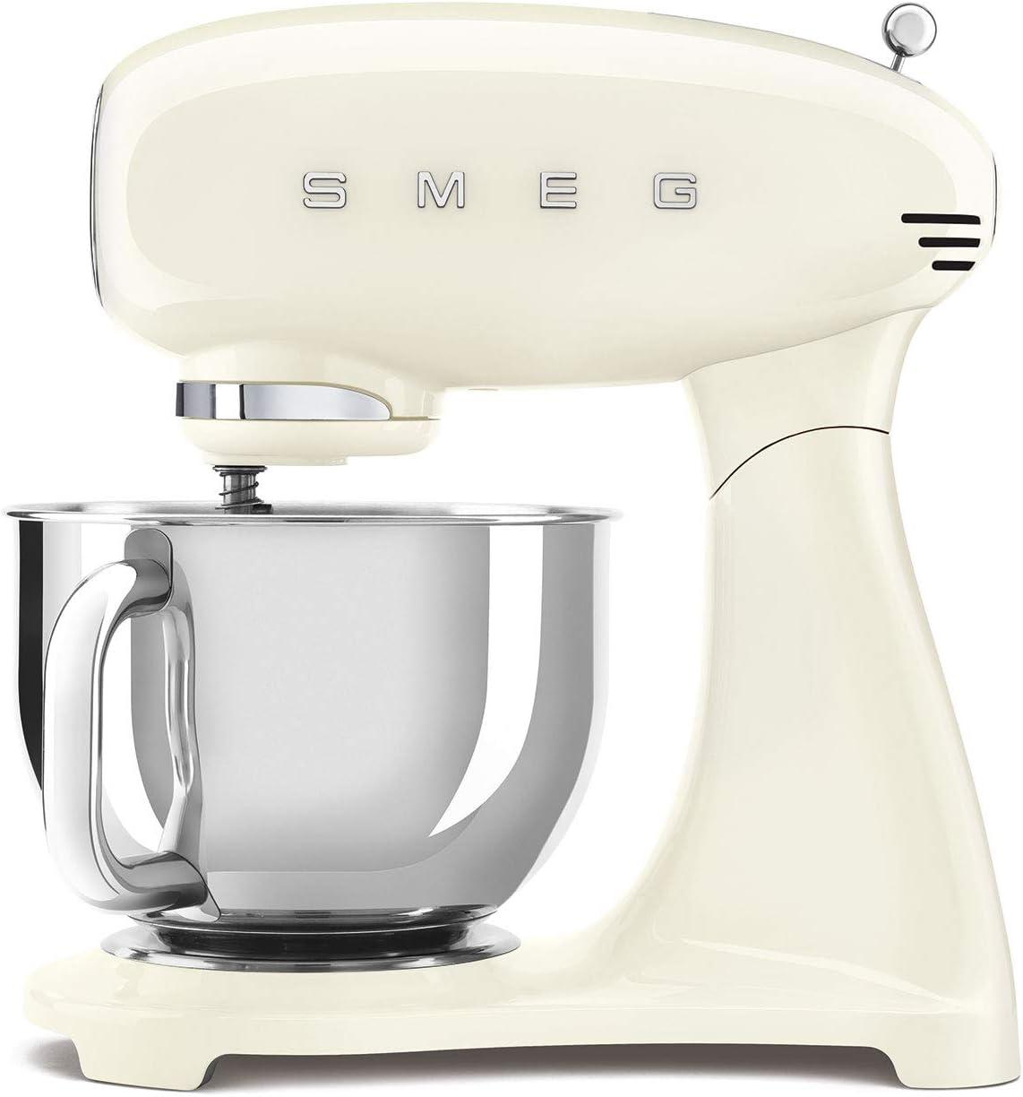 image:imageSMEG SMF03 Stand Mixer 5 Qt TiltHead Mixer with Stainless Steel Bowl 10 Speeds Retro 50s Vintage Style WhiteCream
