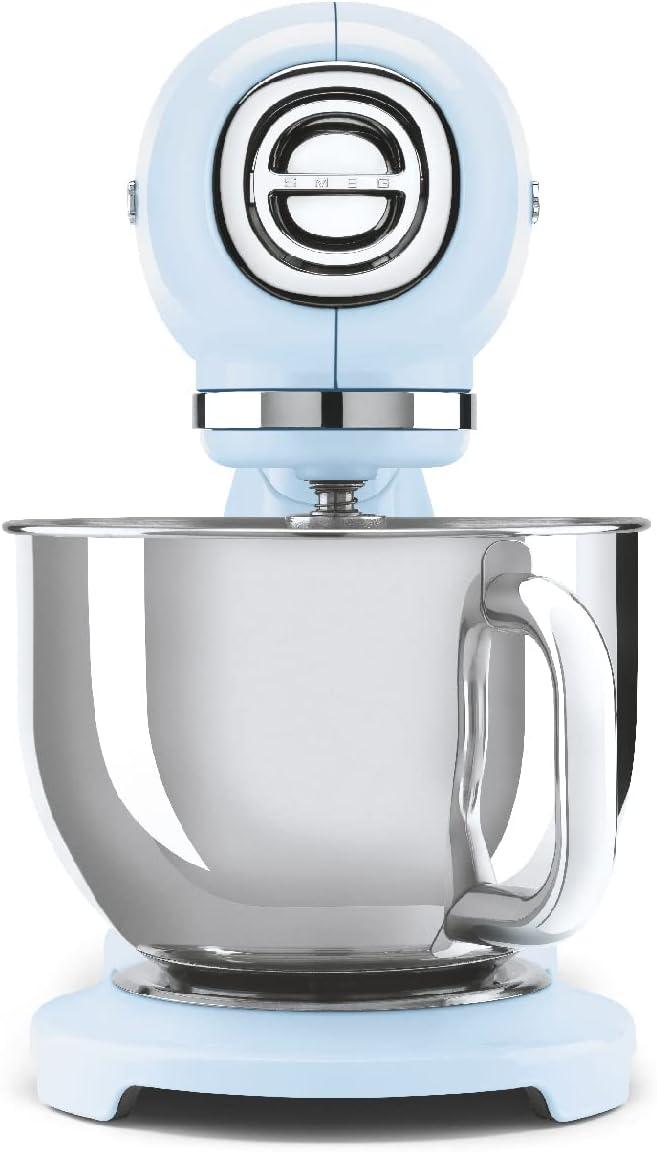 image:imageSMEG SMF03 Stand Mixer 5 Qt TiltHead Mixer with Stainless Steel Bowl 10 Speeds Retro 50s Vintage Style WhitePastel Blue