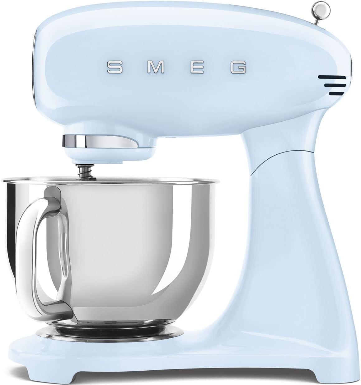 image:imageSMEG SMF03 Stand Mixer 5 Qt TiltHead Mixer with Stainless Steel Bowl 10 Speeds Retro 50s Vintage Style WhitePastel Blue
