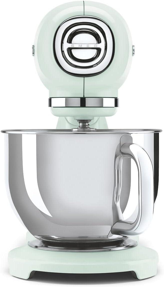 image:imageSMEG SMF03 Stand Mixer 5 Qt TiltHead Mixer with Stainless Steel Bowl 10 Speeds Retro 50s Vintage Style WhitePastel Green