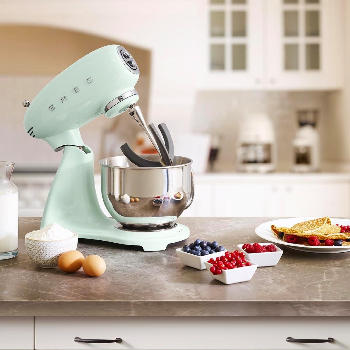 image:imageSMEG SMF03 Stand Mixer 5 Qt TiltHead Mixer with Stainless Steel Bowl 10 Speeds Retro 50s Vintage Style WhitePastel Green