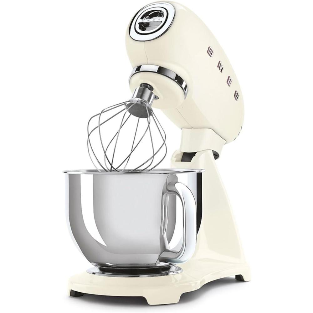 image:imageSMEG SMF03 Stand Mixer 5 Qt TiltHead Mixer with Stainless Steel Bowl 10 Speeds Retro 50s Vintage Style WhiteCream