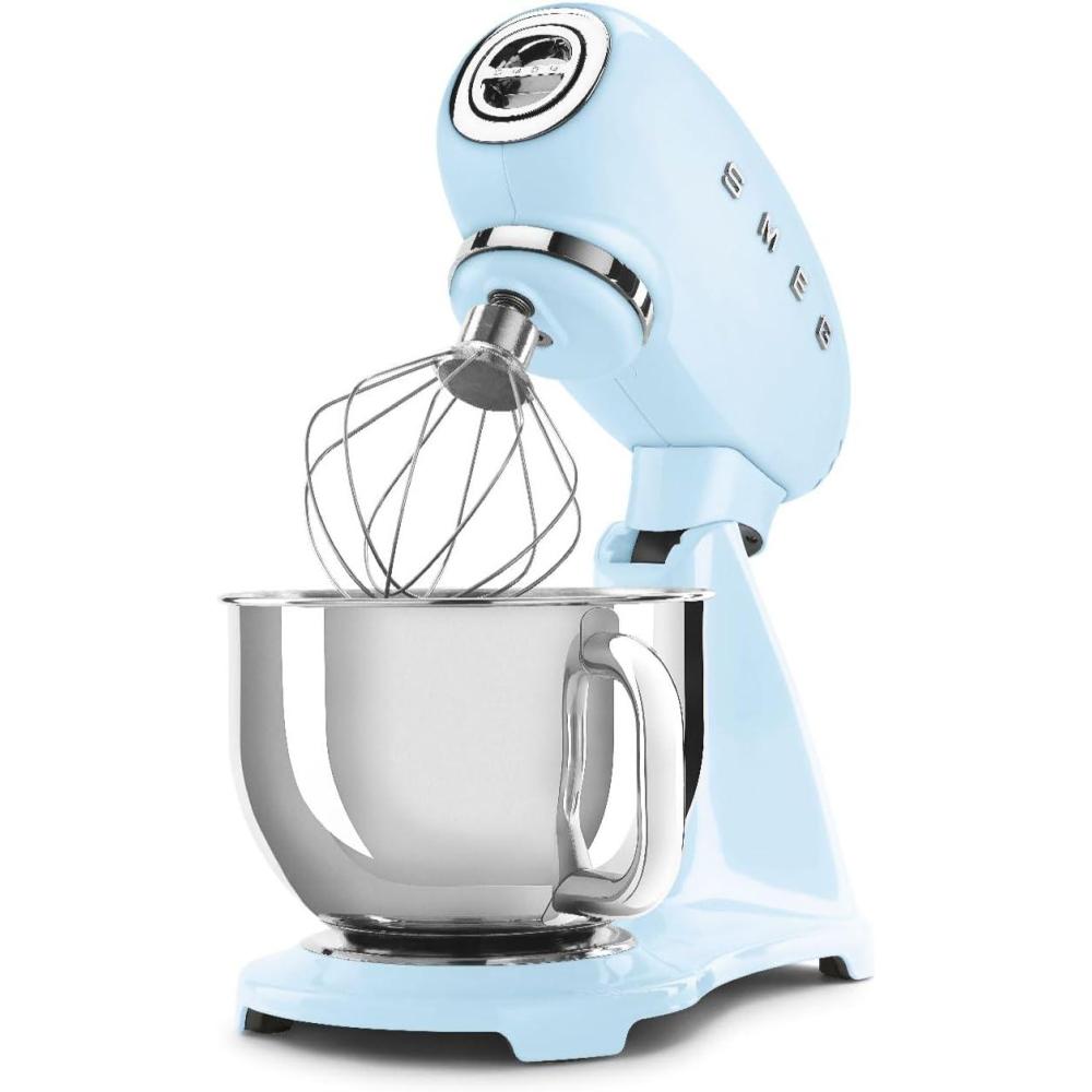 image:imageSMEG SMF03 Stand Mixer 5 Qt TiltHead Mixer with Stainless Steel Bowl 10 Speeds Retro 50s Vintage Style WhitePastel Blue
