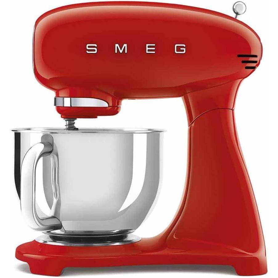image:imageSMEG SMF03 Stand Mixer 5 Qt TiltHead Mixer with Stainless Steel Bowl 10 Speeds Retro 50s Vintage Style WhiteRed