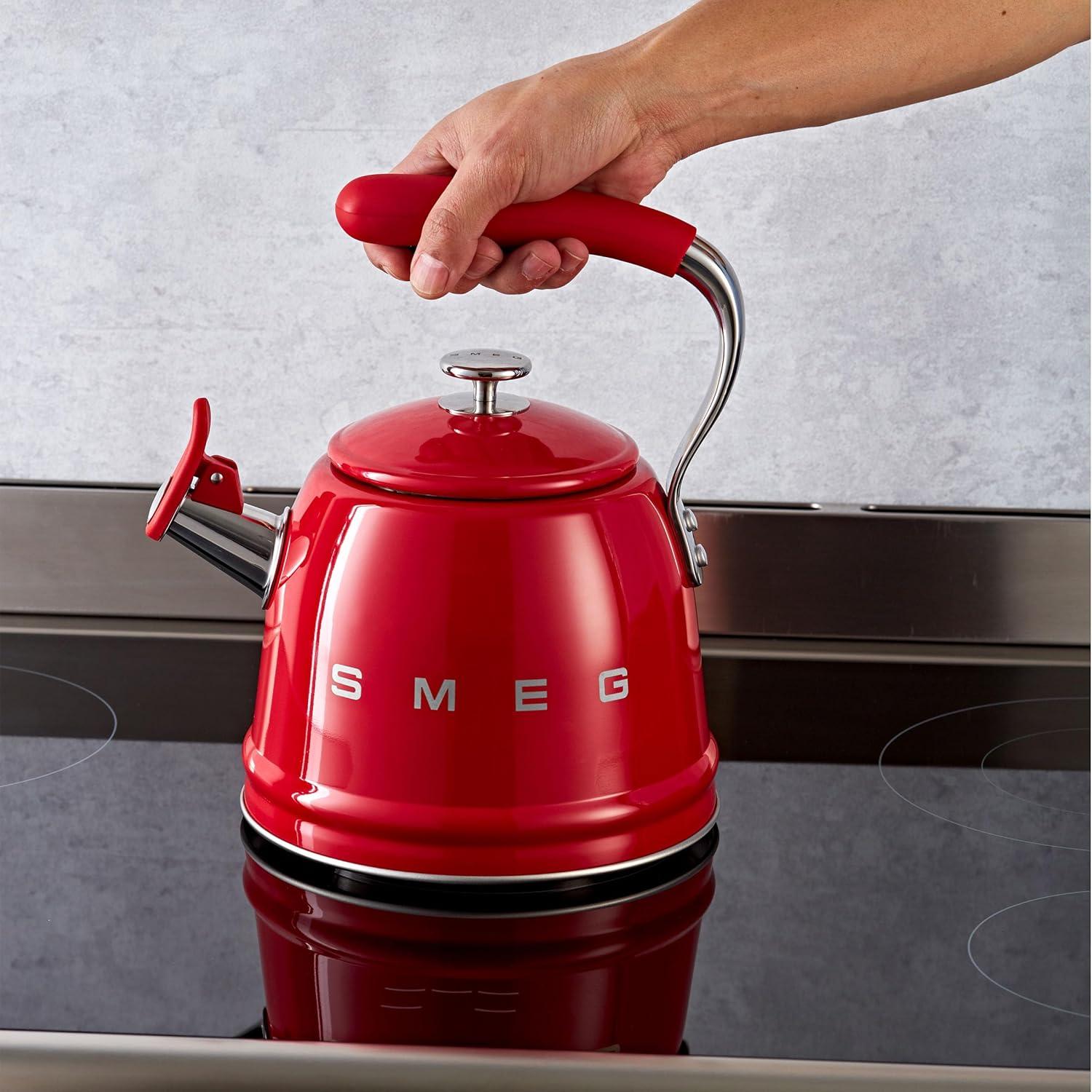image:imageSMEG Stovetop Whistling Kettle 50s Retro Style 23 Liter 10 Cup 24 Quart Stainless Steel Tea Kettle with Iconic Design amp Whistle Premium Kitchen Statement Piece PinkRed