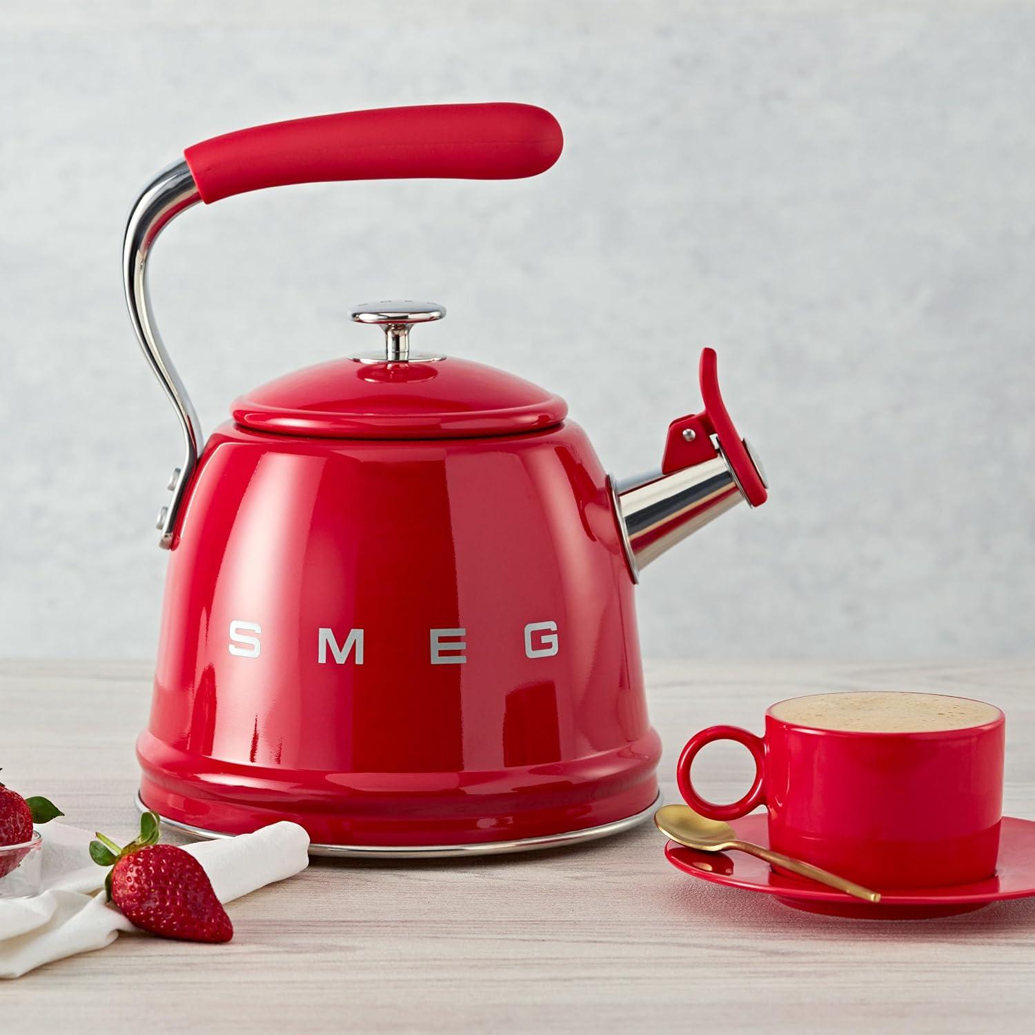 image:imageSMEG Stovetop Whistling Kettle 50s Retro Style 23 Liter 10 Cup 24 Quart Stainless Steel Tea Kettle with Iconic Design amp Whistle Premium Kitchen Statement Piece PinkRed