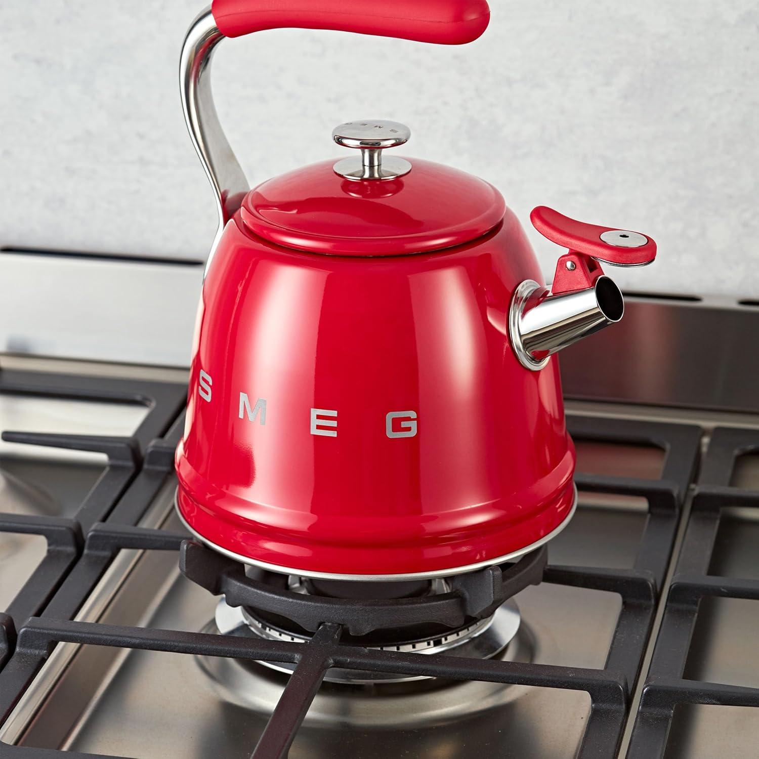 image:imageSMEG Stovetop Whistling Kettle 50s Retro Style 23 Liter 10 Cup 24 Quart Stainless Steel Tea Kettle with Iconic Design amp Whistle Premium Kitchen Statement Piece PinkRed