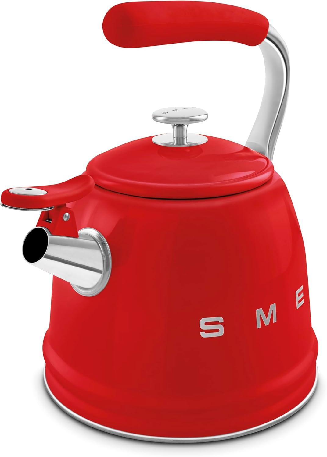 image:imageSMEG Stovetop Whistling Kettle 50s Retro Style 23 Liter 10 Cup 24 Quart Stainless Steel Tea Kettle with Iconic Design amp Whistle Premium Kitchen Statement Piece PinkRed