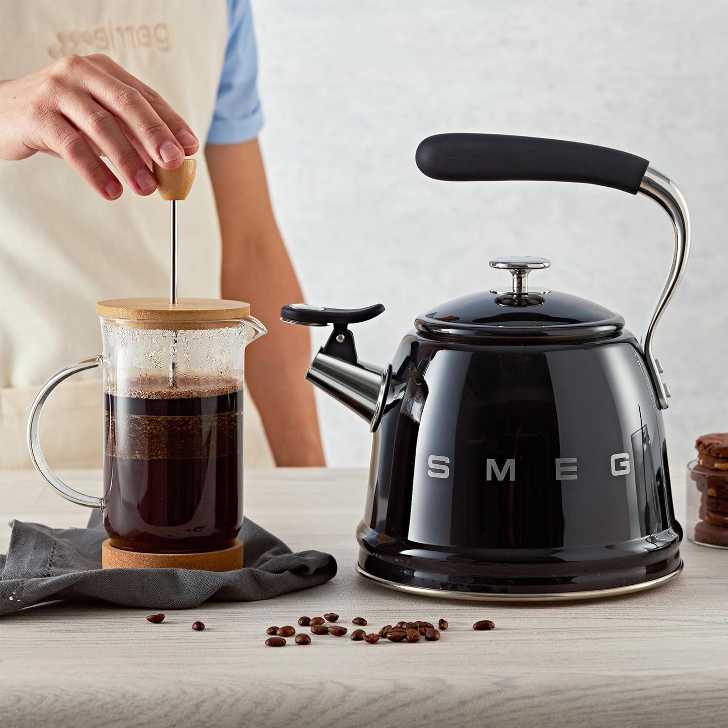 image:imageSMEG Stovetop Whistling Kettle 50s Retro Style 23 Liter 10 Cup 24 Quart Stainless Steel Tea Kettle with Iconic Design amp Whistle Premium Kitchen Statement Piece PinkBlack