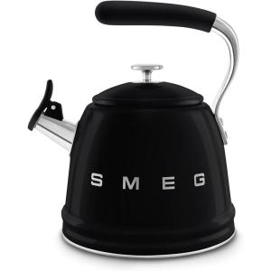 SMEG Stovetop Whistling Kettle – 50s Retro Style, 2.3 Liter (10 Cup / 2.4 Quart) Stainless Steel Tea Kettle with Iconic Design & Whistle – Premium Kitchen Statement Piece (Pink)(Black)