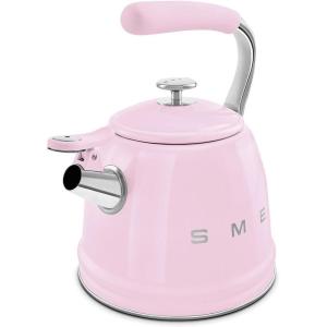 SMEG Stovetop Whistling Kettle – 50s Retro Style, 2.3 Liter (10 Cup / 2.4 Quart) Stainless Steel Tea Kettle with Iconic Design & Whistle – Premium Kitchen Statement Piece (Pink)(Pink)