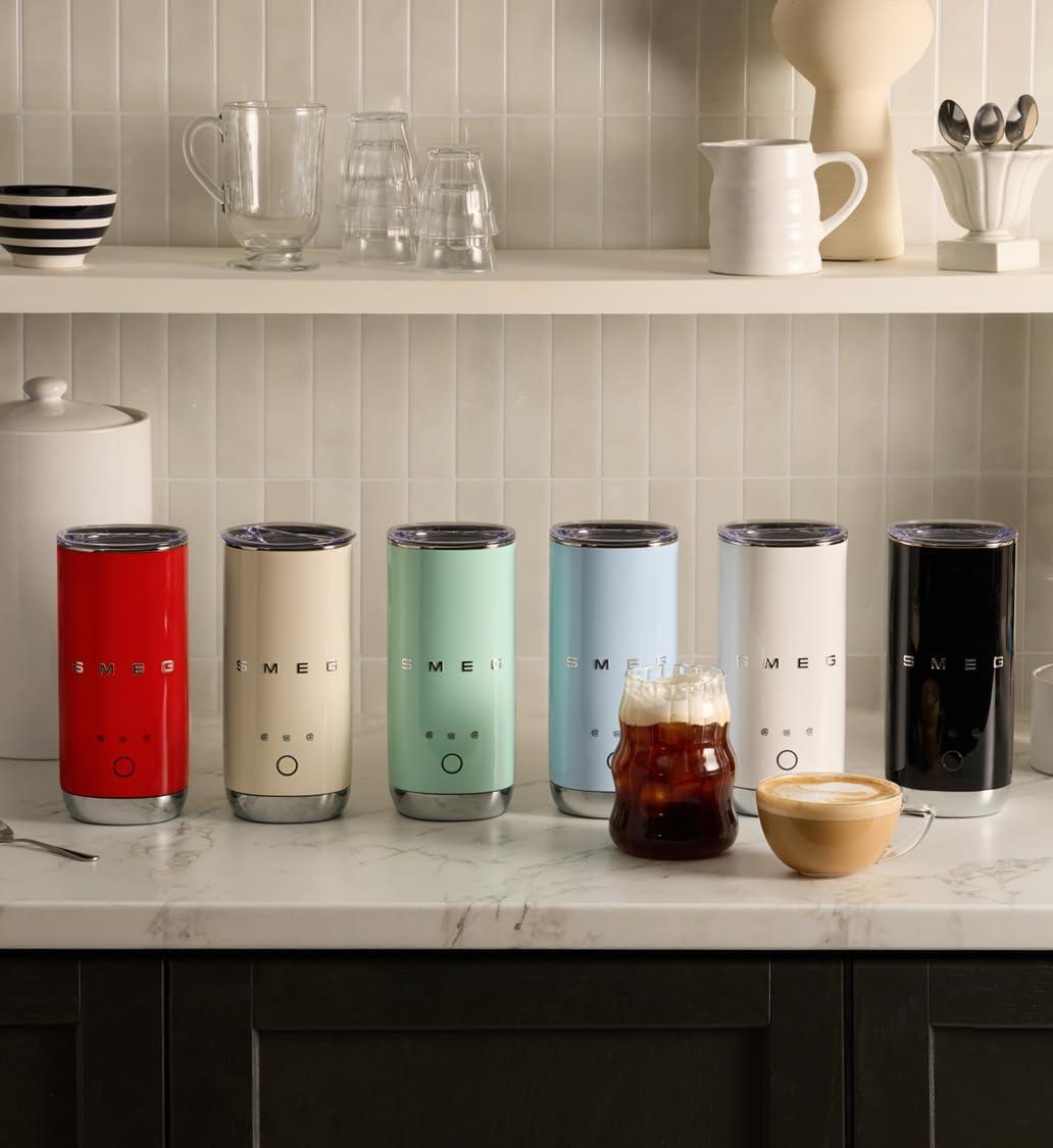 image:imageSMEG MFF02 Retro Style Mini Electric Milk Frother Automatic Hot and Cold Foam Maker for Cappuccino Latte amp Specialty Coffee 500W OneButton Operation Compact Design Coffee AccessoryPastel BlueCream