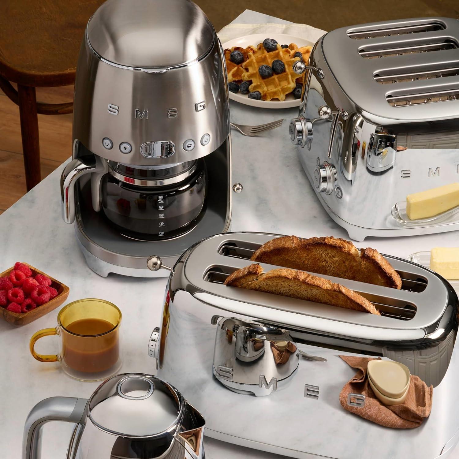 image:imageSmeg DCF02 10Cup Drip Coffee Maker amp TSF01 2Slice Toaster Set Programmable Coffee Machine with Auto Start Retro Style Toaster with Browning Control Breakfast Bundle Navy BlueStainless Steel
