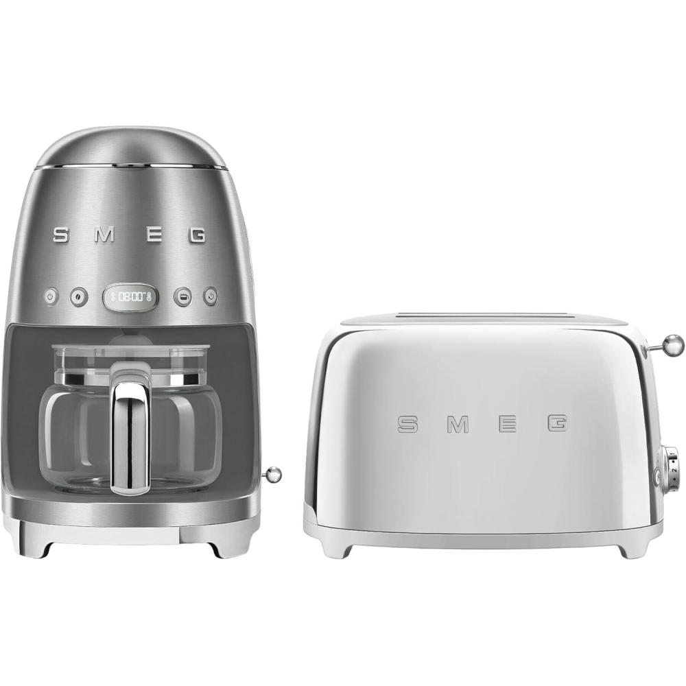 image:imageSmeg DCF02 10Cup Drip Coffee Maker amp TSF01 2Slice Toaster Set Programmable Coffee Machine with Auto Start Retro Style Toaster with Browning Control Breakfast Bundle Navy BlueStainless Steel