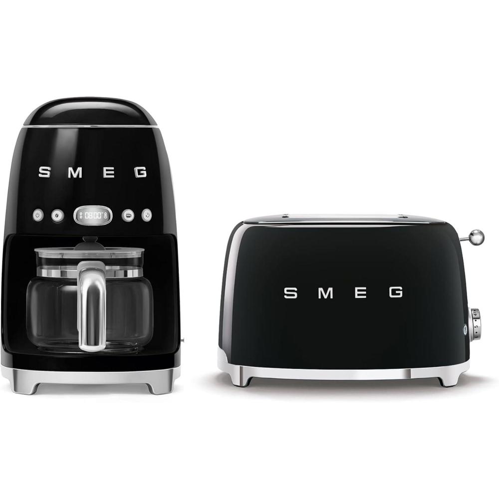 image:imageSmeg DCF02 10Cup Drip Coffee Maker amp TSF01 2Slice Toaster Set Programmable Coffee Machine with Auto Start Retro Style Toaster with Browning Control Breakfast Bundle Navy BlueBlack
