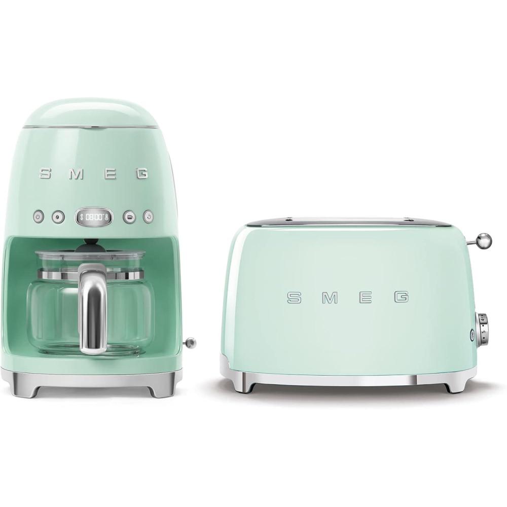 image:imageSmeg DCF02 10Cup Drip Coffee Maker amp TSF01 2Slice Toaster Set Programmable Coffee Machine with Auto Start Retro Style Toaster with Browning Control Breakfast Bundle Navy BluePastel Green