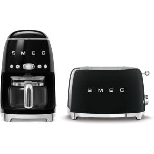 Smeg DCF02 10-Cup Drip Coffee Maker & TSF01 2-Slice Toaster Set, Programmable Coffee Machine with Auto Start, Retro Style Toaster with Browning Control, Breakfast Bundle (Navy Blue)(Black)