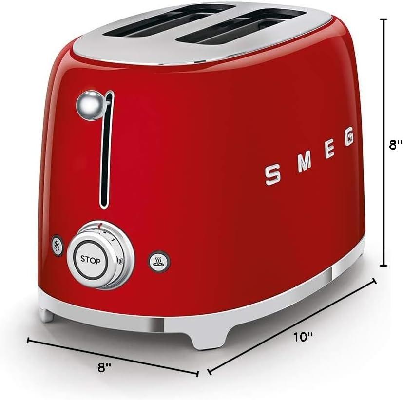 image:imageSMEG TSF01 2Slice Toaster with TSSR01 Sandwich Rack Combo Includes 2 Sandwich Racks 6 Browning Levels ReheatDefrostBagel Functions ExtraWide Slots Retro Style BlackRed