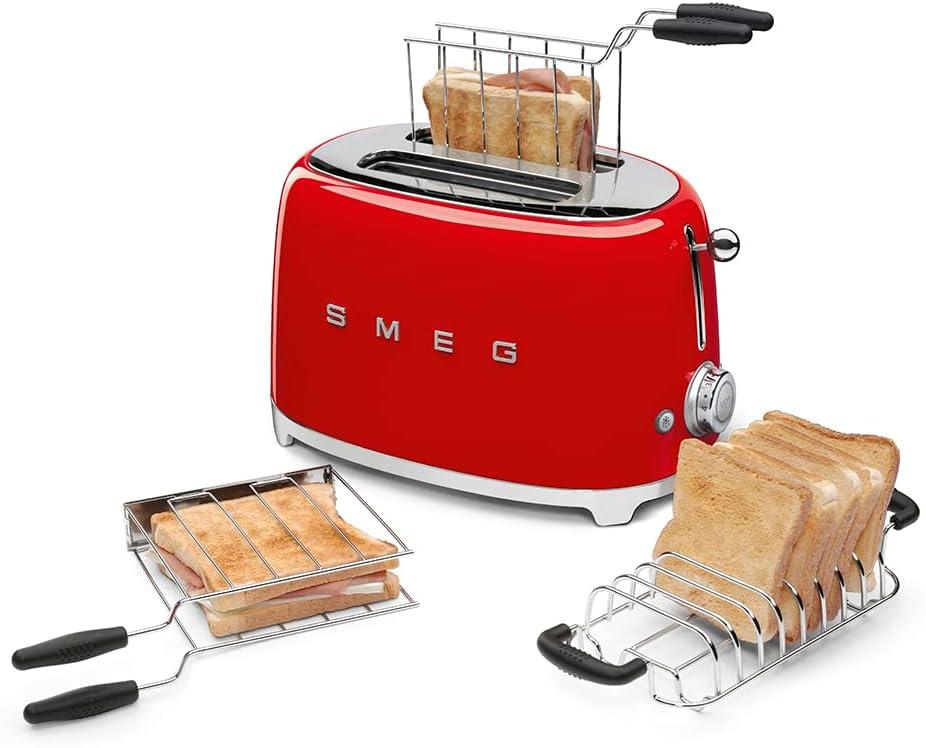 image:imageSMEG TSF01 2Slice Toaster with TSSR01 Sandwich Rack Combo Includes 2 Sandwich Racks 6 Browning Levels ReheatDefrostBagel Functions ExtraWide Slots Retro Style BlackRed
