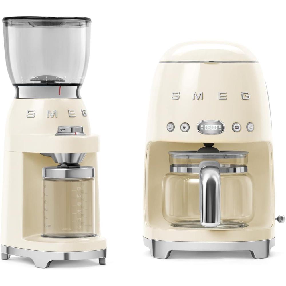 image:imageSmeg DCF02 Drip Coffee Maker amp CGF11 Burr Coffee Grinder SetRetro Modern Style Programmable with Auto Brew 10Cup 2Piece Bundle Cream