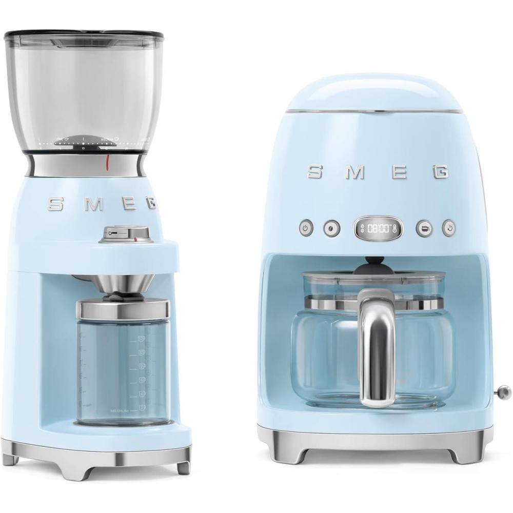 image:imageSmeg DCF02 Drip Coffee Maker amp CGF11 Burr Coffee Grinder SetRetro Modern Style Programmable with Auto Brew 10Cup 2Piece Bundle Pastel Blue