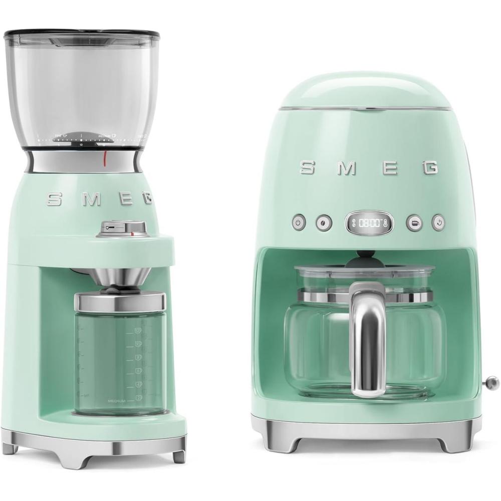 image:imageSmeg DCF02 Drip Coffee Maker amp CGF11 Burr Coffee Grinder SetRetro Modern Style Programmable with Auto Brew 10Cup 2Piece Bundle Pastel Green