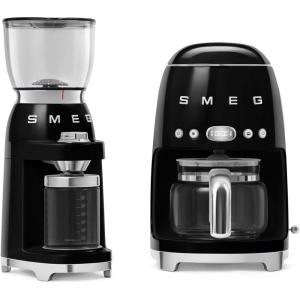 Smeg DCF02 Drip Coffee Maker & CGF11 Burr Coffee Grinder Set-Retro Modern Style, Programmable with Auto Brew, 10-Cup, 2-Piece Bundle (Black)