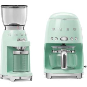Smeg DCF02 Drip Coffee Maker & CGF11 Burr Coffee Grinder Set-Retro Modern Style, Programmable with Auto Brew, 10-Cup, 2-Piece Bundle (Pastel Green)