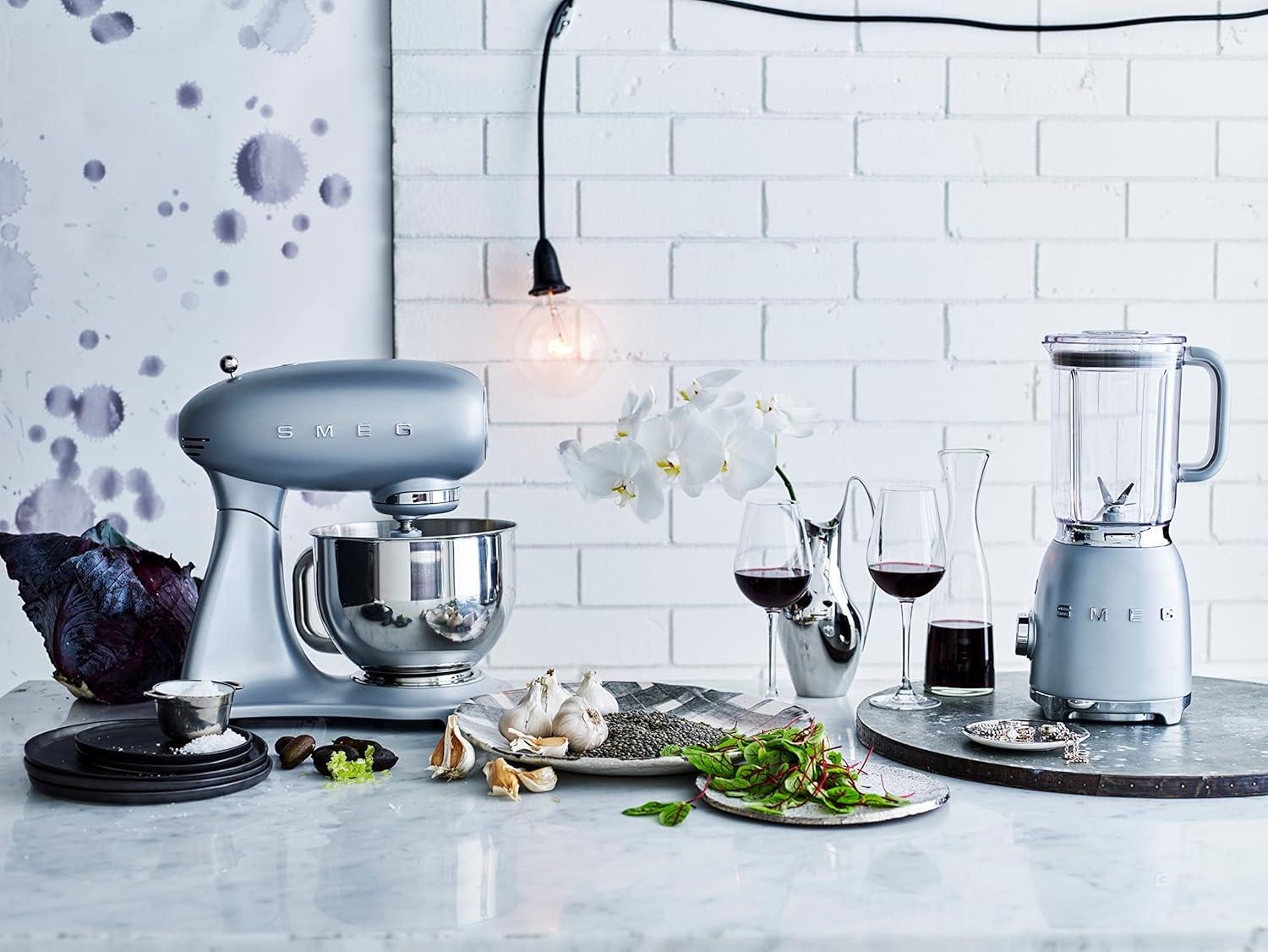 image:imageSMEG SMF04 5Qt Stand Mixer with Smooth Start amp SteadyMix 600W Motor 10 Speeds Stainless Steel Bowl amp Pour Shield Retro 50s Style Planetary Mixer for Bread Dough Baking amp DessertsCreamSilver